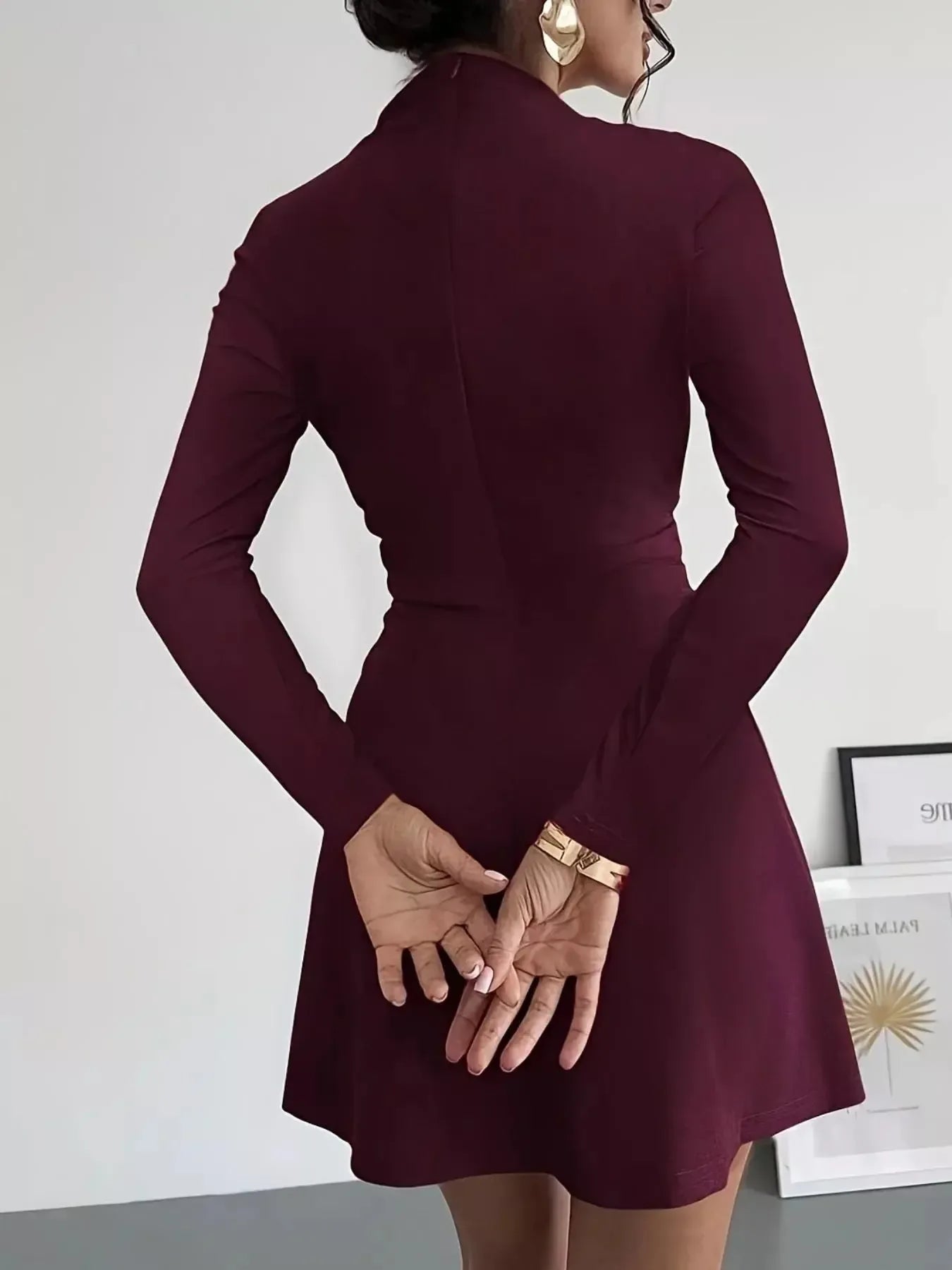 Mock Neck Long Sleeve Mini Dress - Plush Fashion Hub