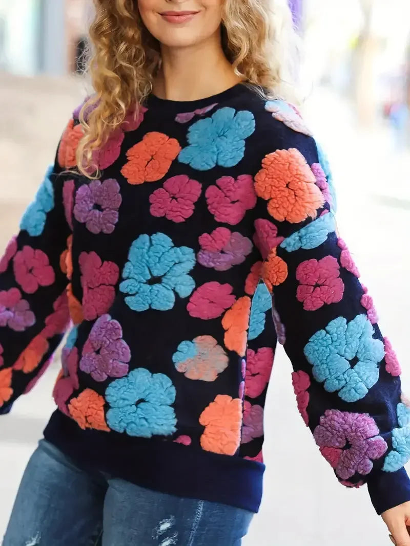 Retro Three-dimensional Flower Loose Cashmere Sweater - Plush Fashion Hub