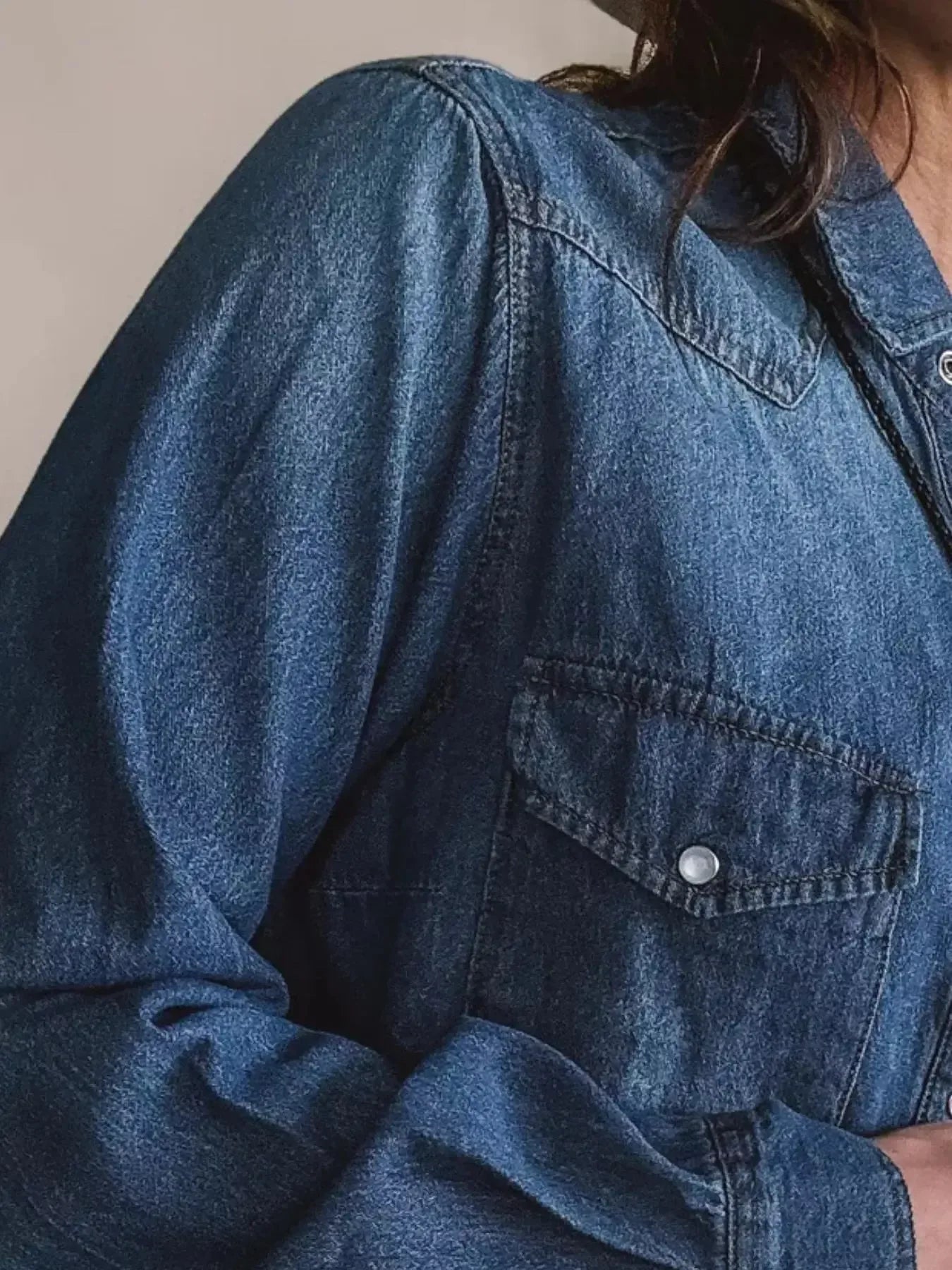 Washed Button Down Denim Shirt - Plush Fashion Hub