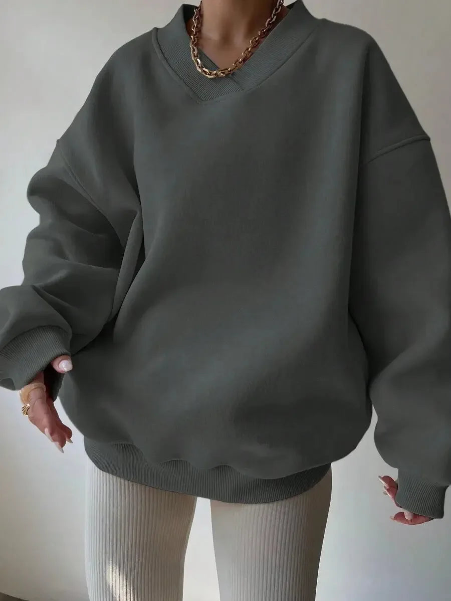 Women's Casual Solid Color Long Sleeve Crew Neck Sweater - Plush Fashion Hub