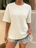 Textured paisley pattern casual T-shirt from Trendsi featuring a comfortable fit and intricate fabric design.