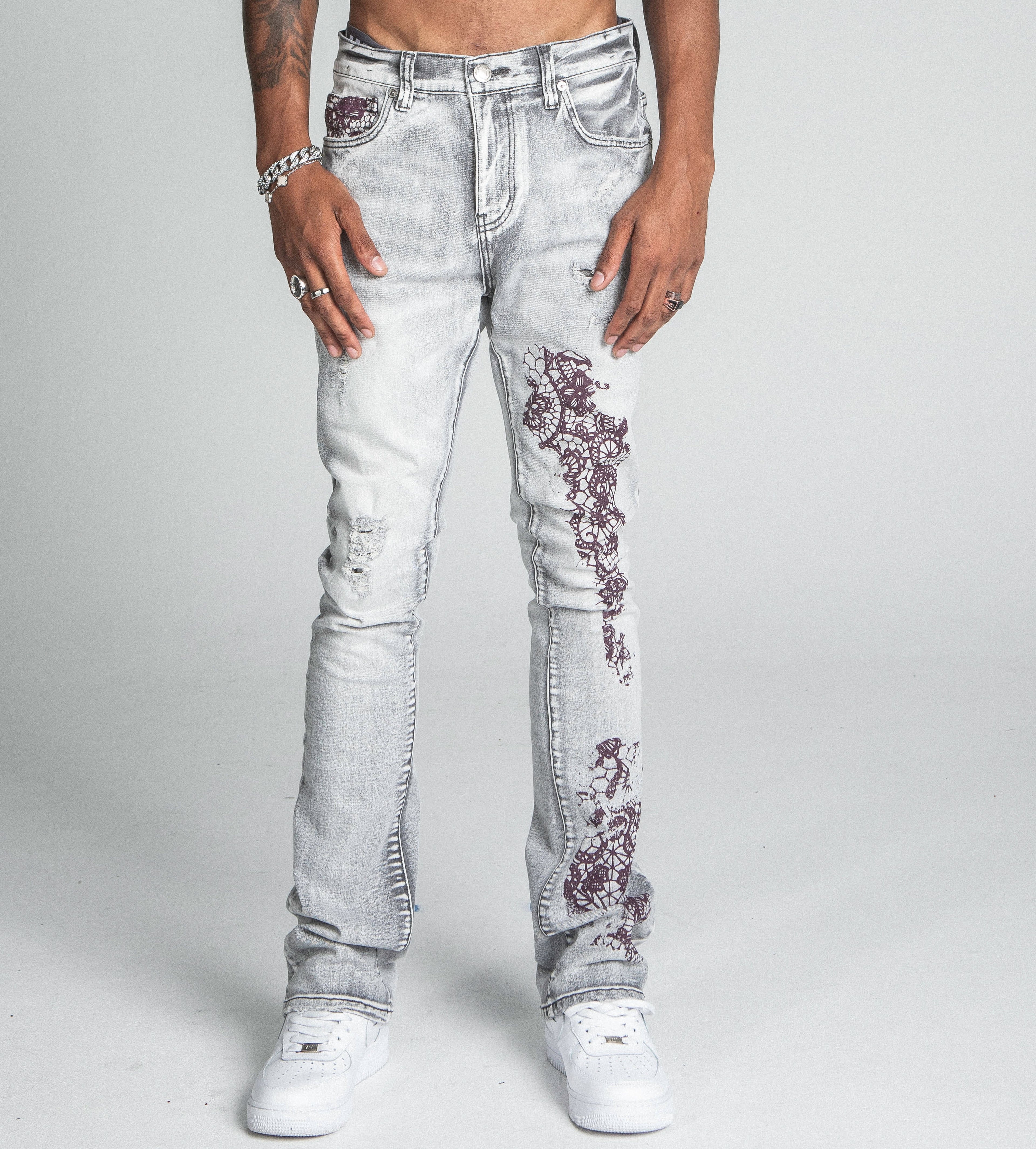 AJ27SK LACE FADED WASH STACKED JEANS ARMOR JEANS
