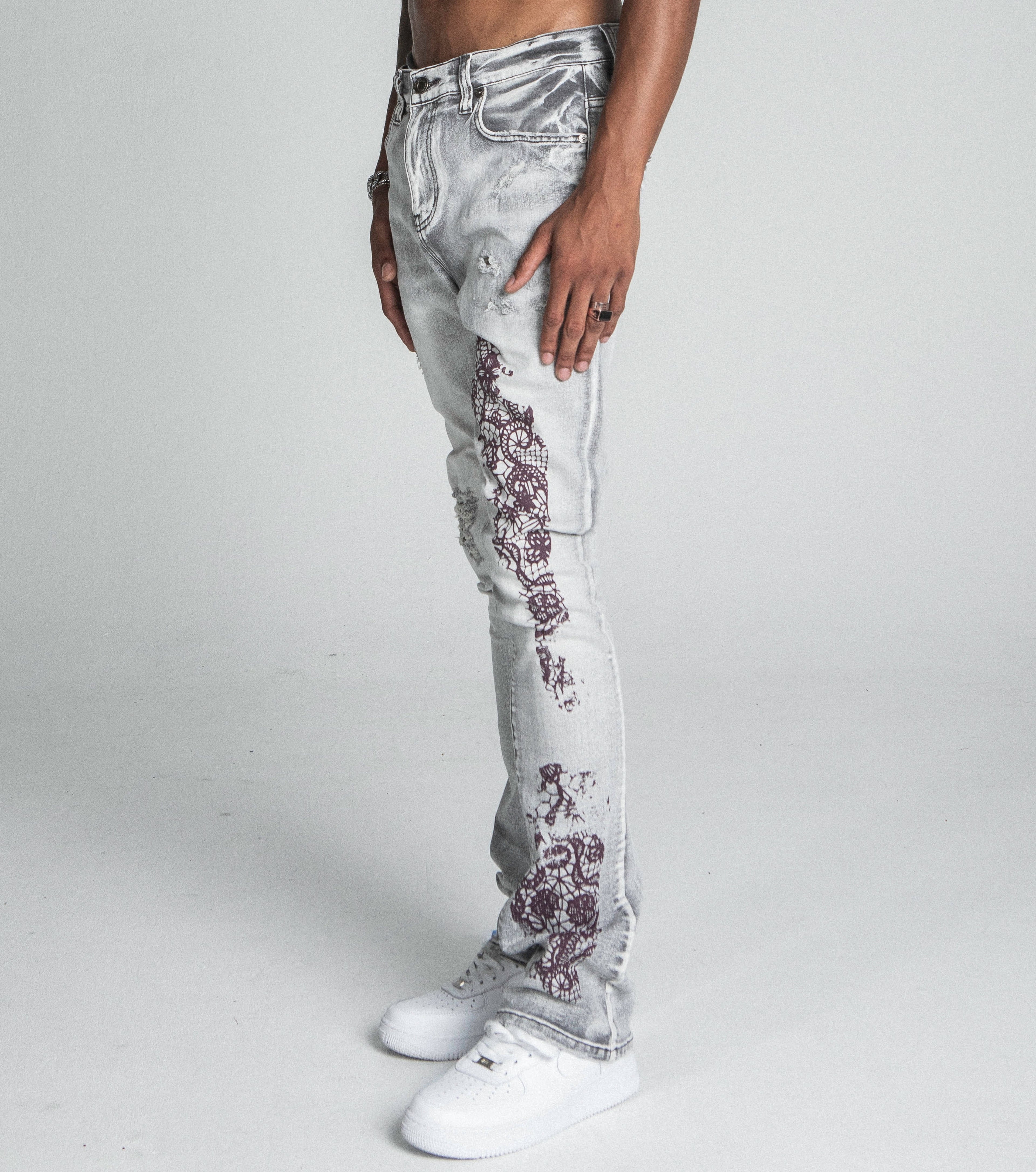 AJ27SK LACE FADED WASH STACKED JEANS ARMOR JEANS