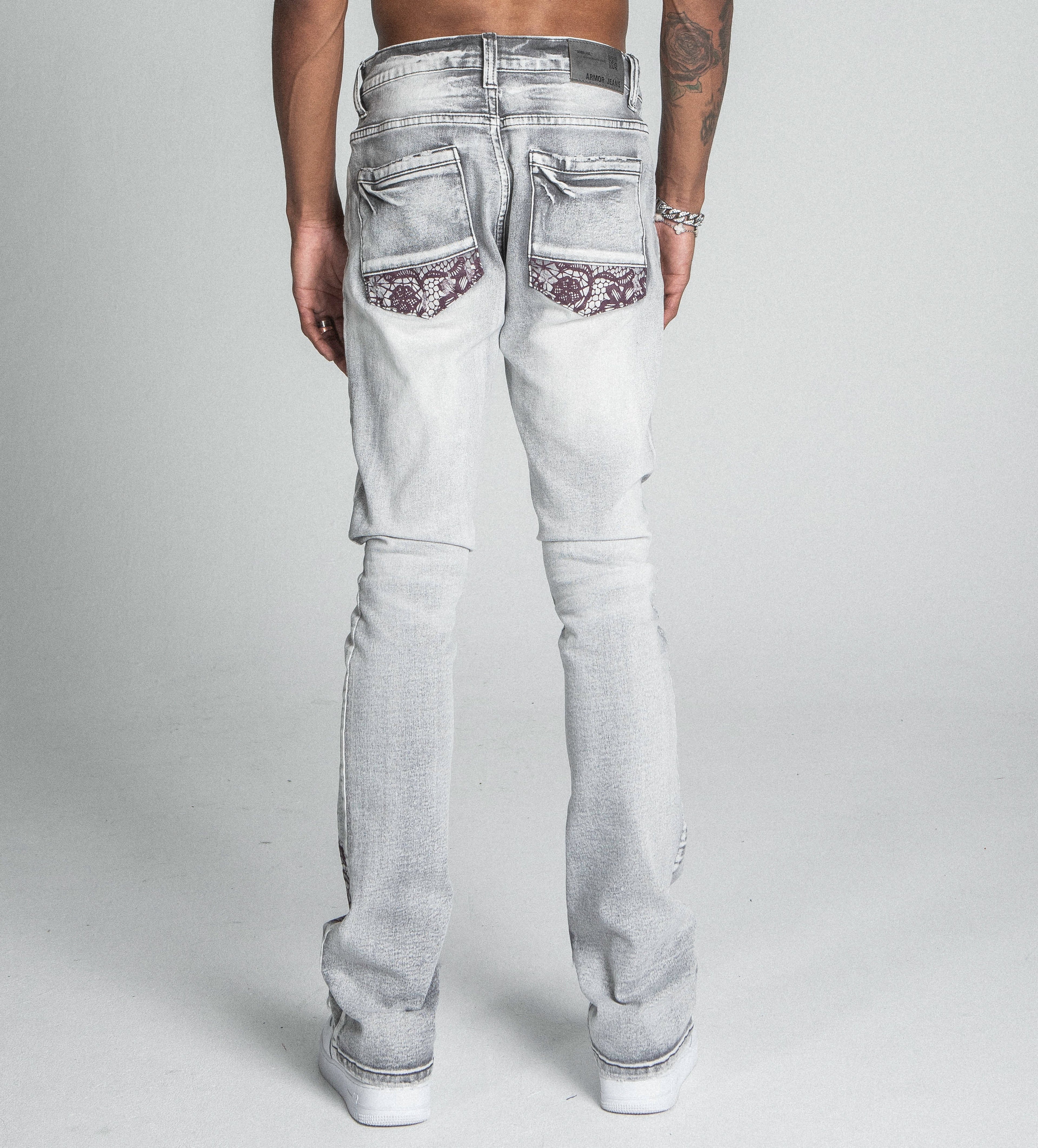 AJ27SK LACE FADED WASH STACKED JEANS ARMOR JEANS