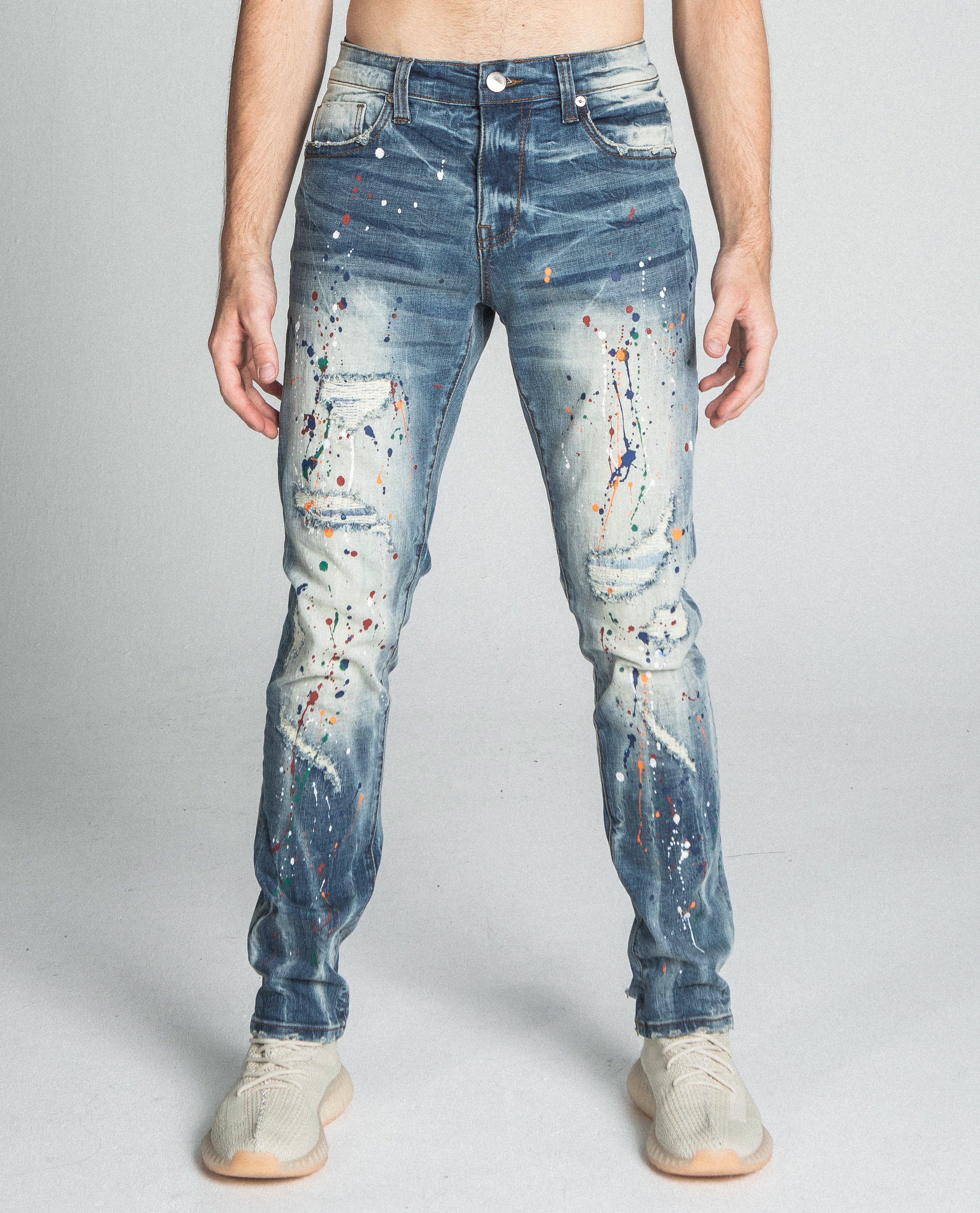 AJ738SL-1 SPLASH PAINT VINTAGE SLIM JEANS ARMOR JEANS