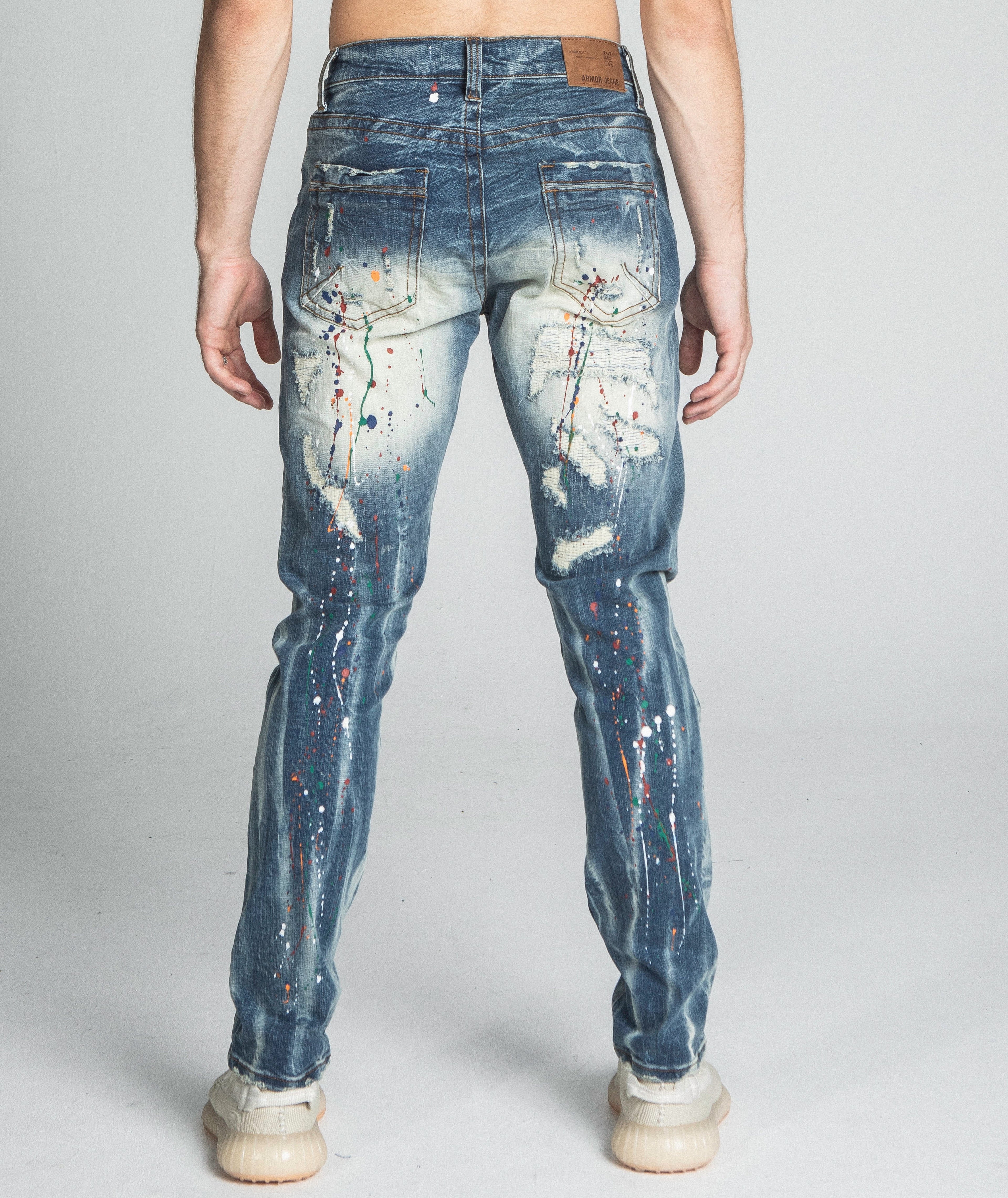 AJ738SL-1 SPLASH PAINT VINTAGE SLIM JEANS ARMOR JEANS