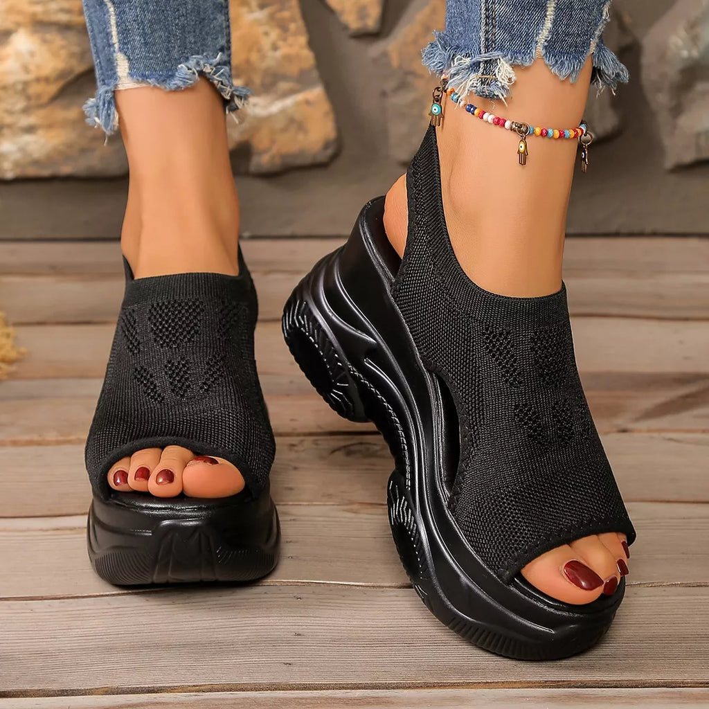 Open toe platform sandals by Plush Fashion Hub featuring chunky heels and stylish straps.
