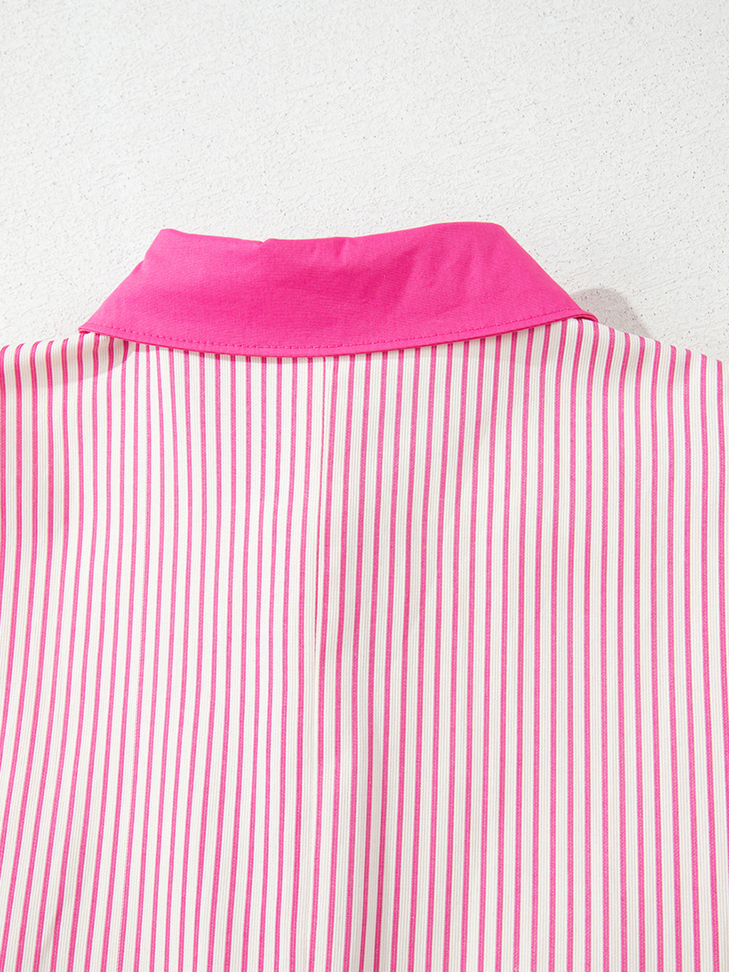 Stripe color block puff sleeve button-down mini dress from Trendsi featuring a stylish design and vibrant color blocking.