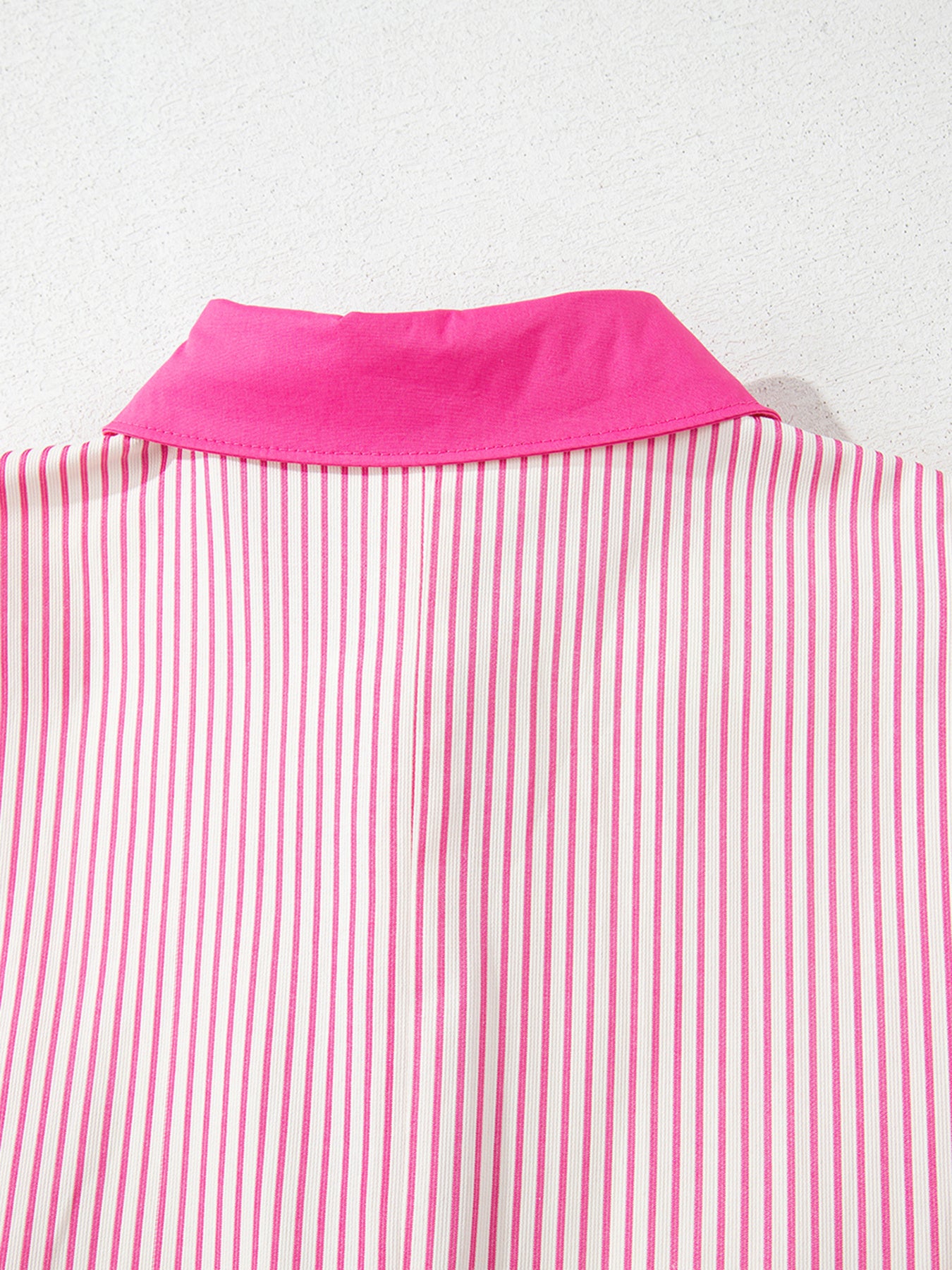 Stripe color block puff sleeve button-down mini dress from Trendsi featuring a stylish design and vibrant color blocking.