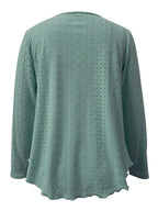 Elegant women's eyelet long sleeve blouse from Trendsi featuring a versatile stretchy office top with eyelet detailing.