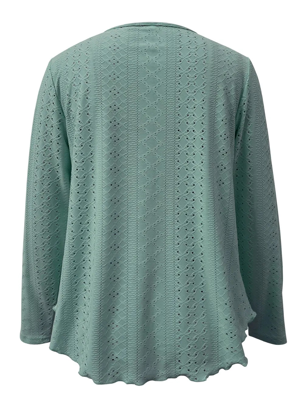 Elegant women's eyelet long sleeve blouse from Trendsi featuring a versatile stretchy office top with eyelet detailing.