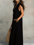 Plus size ruffled V-neck cap sleeve maxi dress by Trendsi, featuring a flowing silhouette and elegant ruffle details.