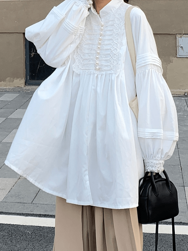 Loose Vintage Stand Collar Long Sleeve Shirt Plush Fashion Hub