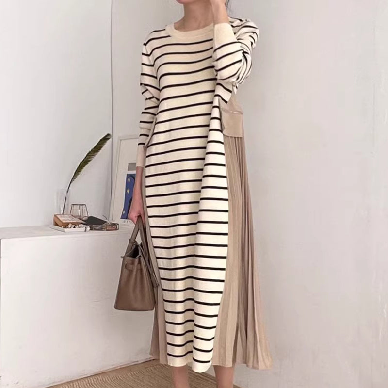 Loose Side Slit Striped Knit Dress Plush Fashion Hub