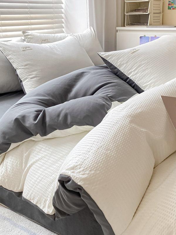 Waffle Printed Cotton Bed Four Pieces Sheet Set Plush Fashion Hub