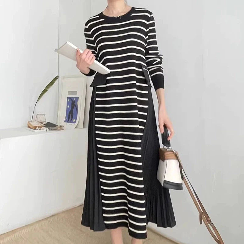 Loose Side Slit Striped Knit Dress Plush Fashion Hub