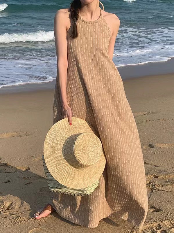 Loose Tie Open Back Striped Tank Dress Plush Fashion Hub