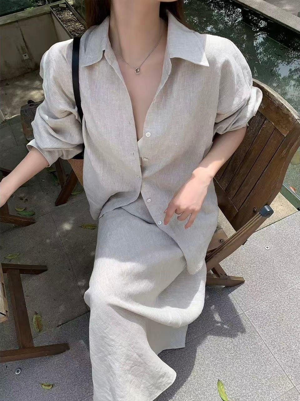 Cozy Linen Lapel Long-Sleeved Shirt&Skirt 2 Set Plush Fashion Hub
