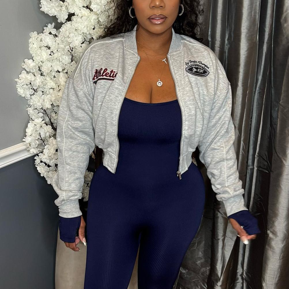 Women Wear Brushed Hoody Casual Sports Zipper Embroidered Varsity Jacket Coat for Women Perfecsy