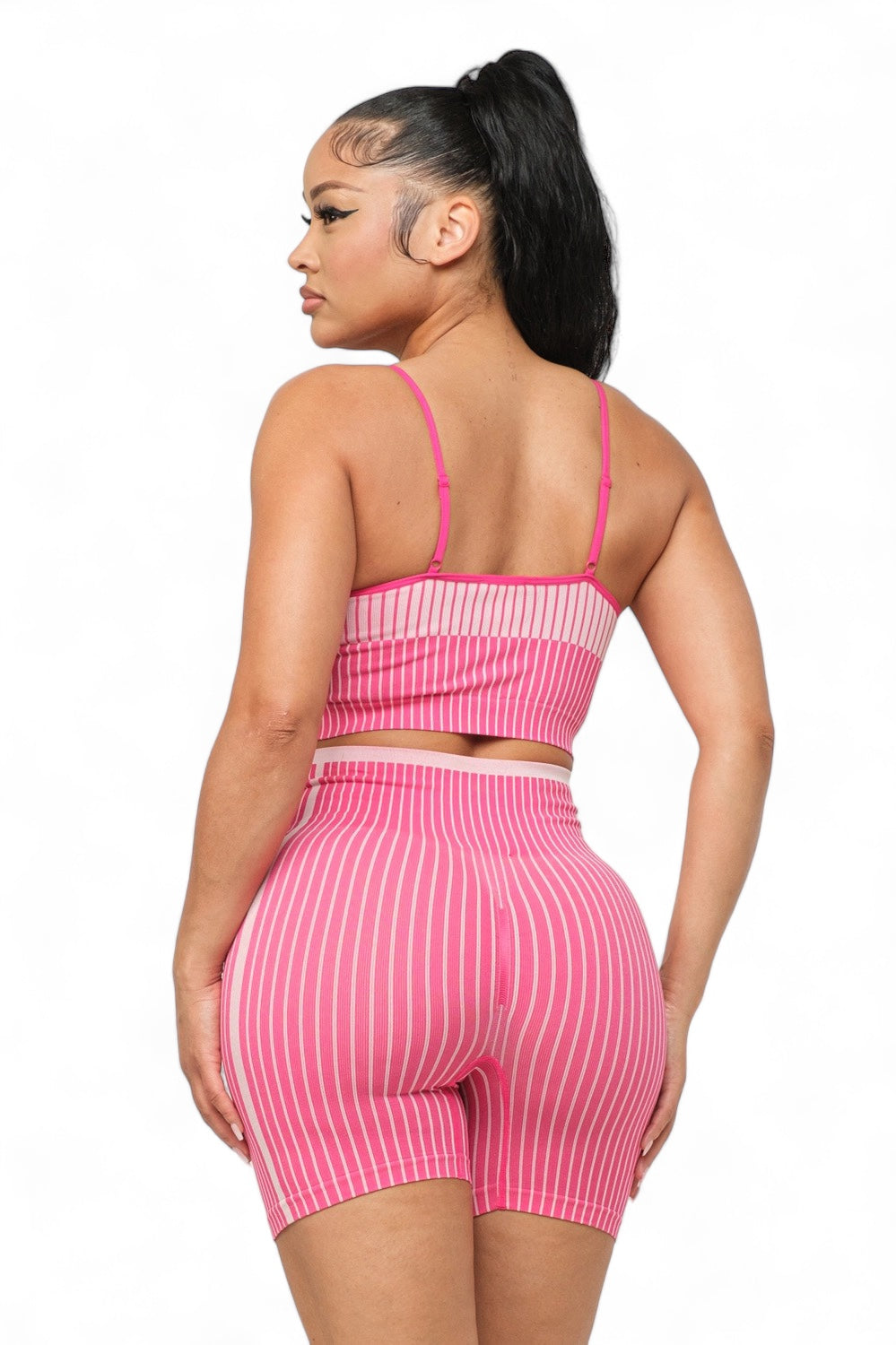 Seamless Striped Top and Biker Shorts Set