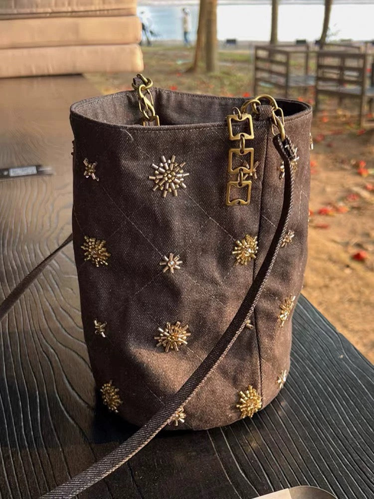 Beaded Embroidered Bucket Bag Plush Fashion Hub