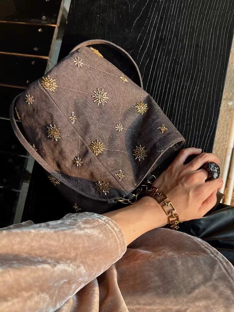 Beaded Embroidered Bucket Bag Plush Fashion Hub