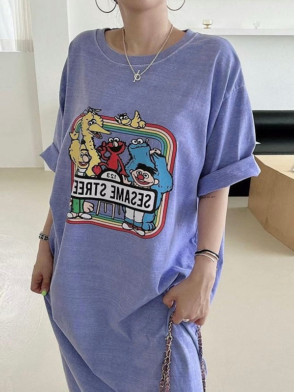 Cartoon Print Loose Dress Plush Fashion Hub