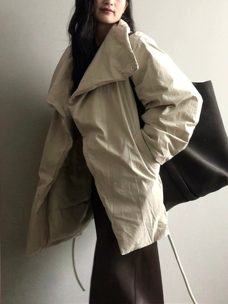 Waist-Hugging Stand-Up Collar Thickened Puffer Jacket - Fitted Silhouette Plush Fashion Hub