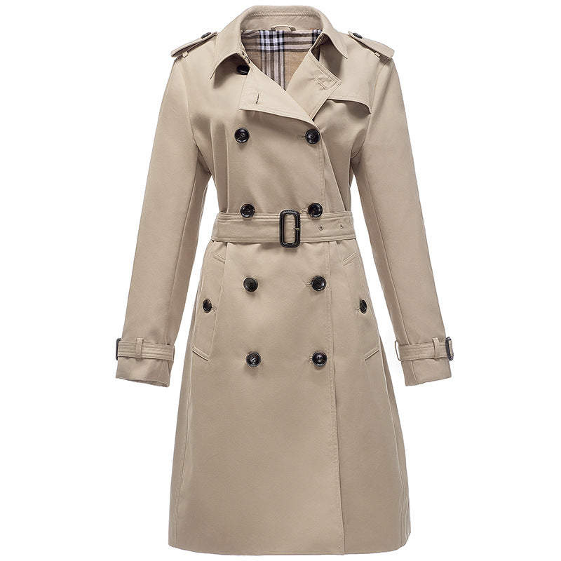 Clothing Women Mid-Length Double-Breasted Khaki British Coat Women Autumn Winter Women Clothing Plus Size Perfecsy