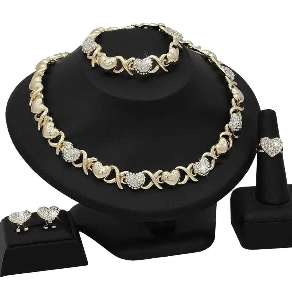 18K Gold Heart-Shaped Jewelry Suit - Plush Fashion Hub