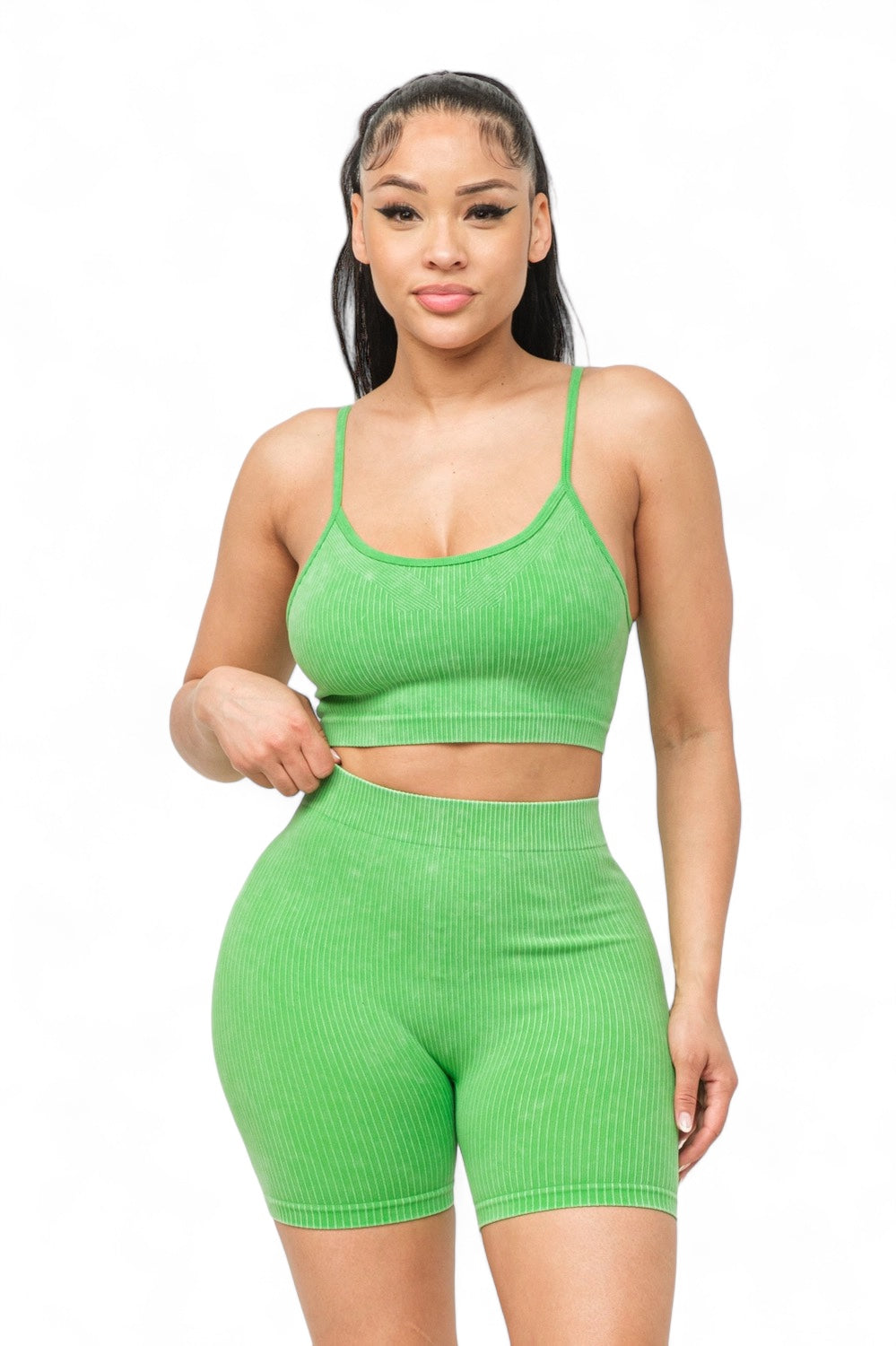 Washed Seamless Basic Tank Top and Shorts Set