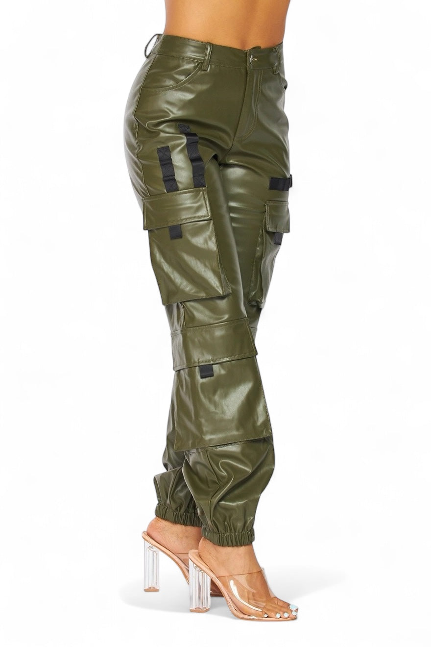 It's My Year Vegan Leather Cargo Jogger Pants