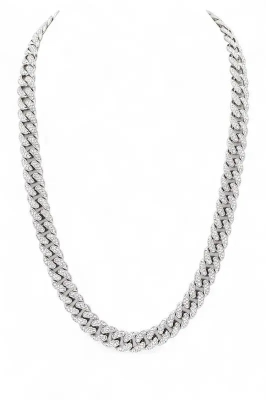24 Inches Unisex Rhinestone Cuban Chain Necklace OyeraCharisma
