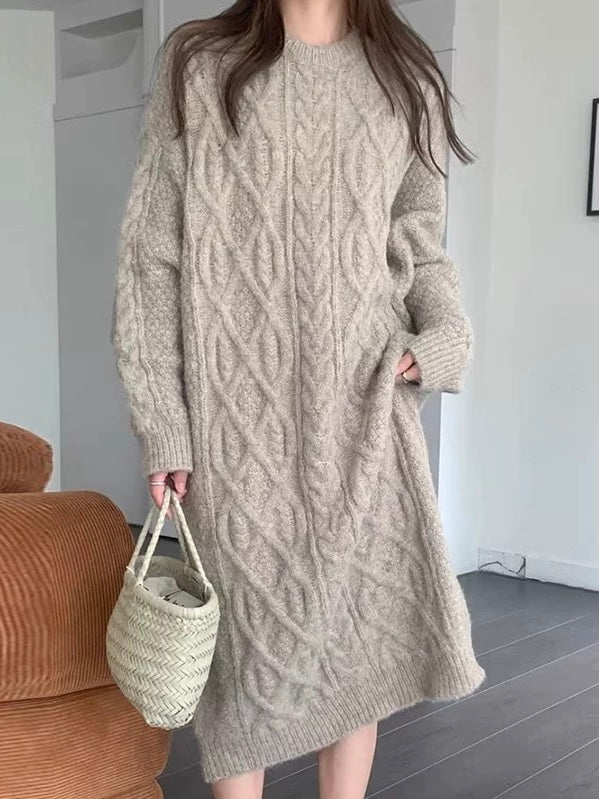 Cable Knit Loose Sweater Dress Plush Fashion Hub