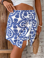 Printed tie-front high-waist skort for women, trendy casual bottoms with a stylish front tie detail and comfortable fit.