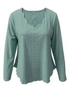 Elegant women's eyelet long sleeve blouse from Trendsi, featuring stretchy fabric and versatile office-ready design.