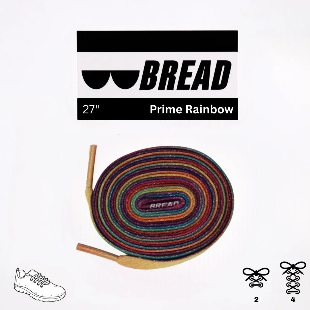 Sparkly rainbow elastic shoelace by Bread Prime Rainbow, colorful and stretchy for comfortable, stylish footwear.