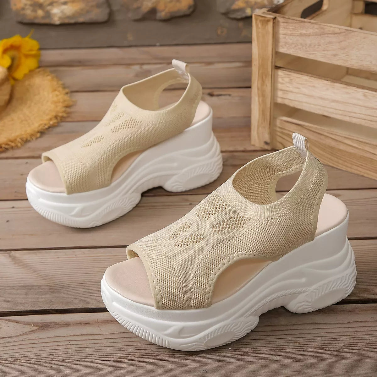 Open toe platform sandals by Plush Fashion Hub featuring chunky heels and strappy design for stylish summer wear.