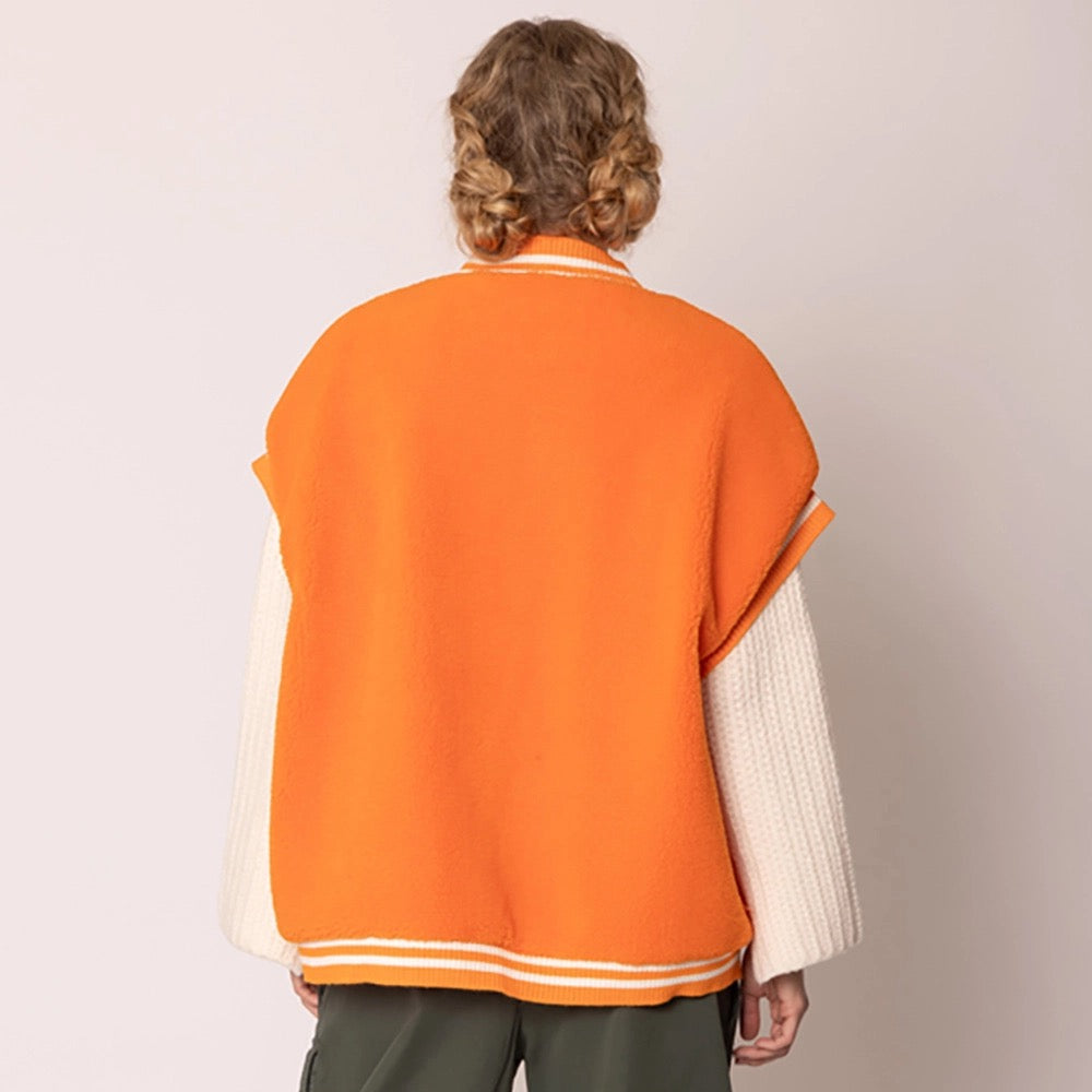 Oversized Sherpa Varsity Baseball Vest