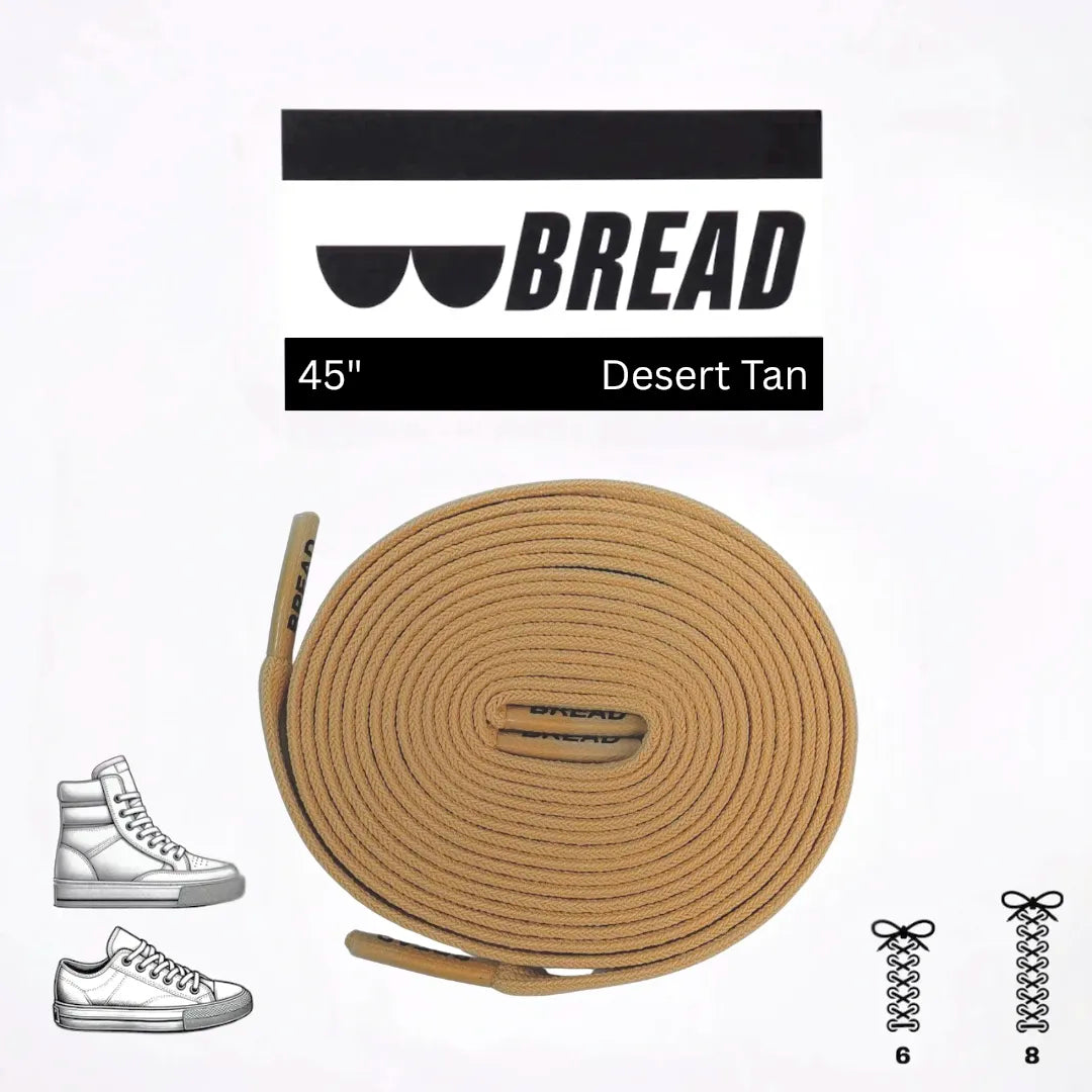 Desert tan elastic shoelaces by Bread, stretchy and durable laces for comfortable, secure fit on casual shoes.