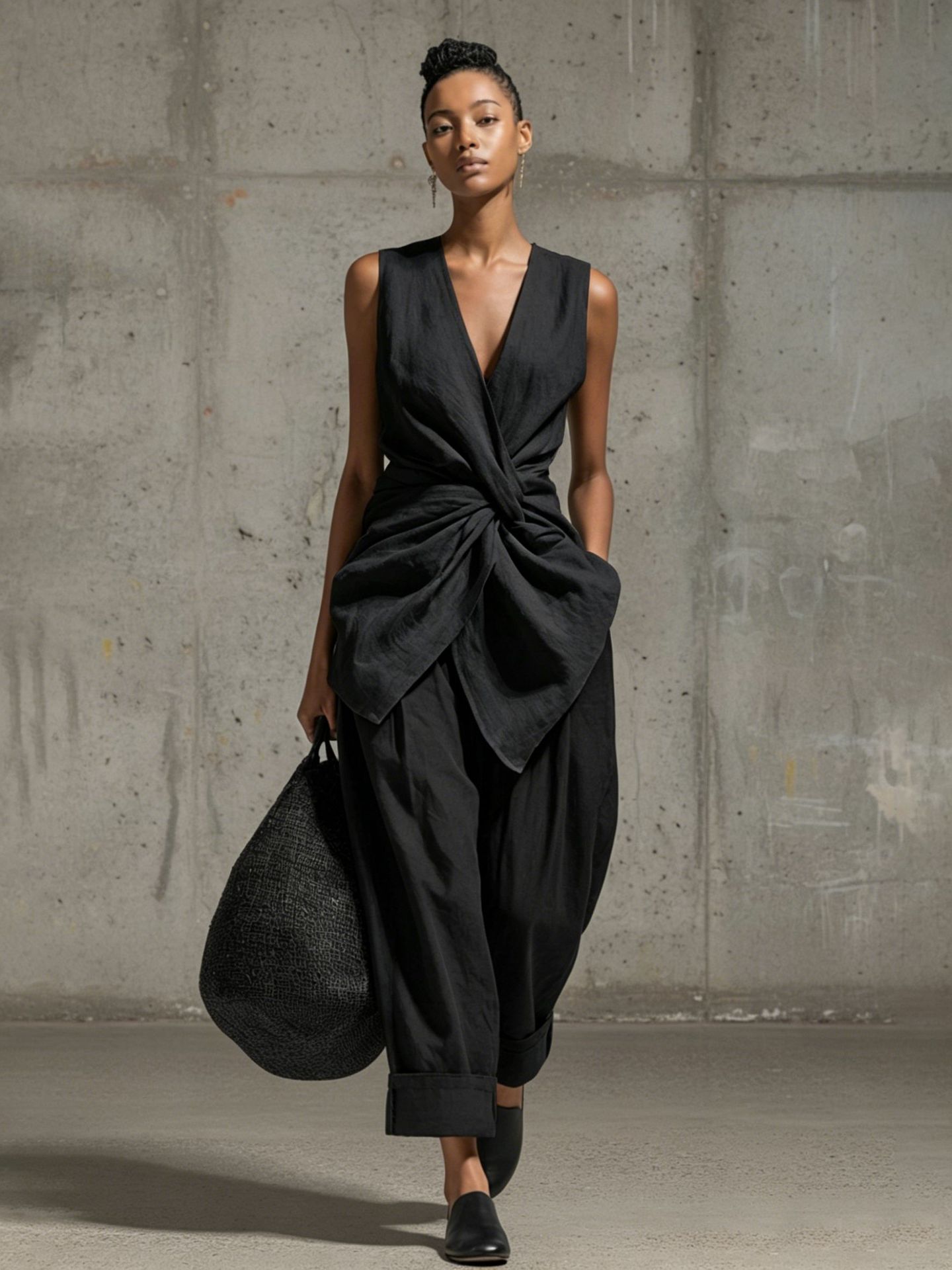 Women's Tie-Front V-Neck Sleeveless Top & Wide-Leg Pants Set FitiqueFit