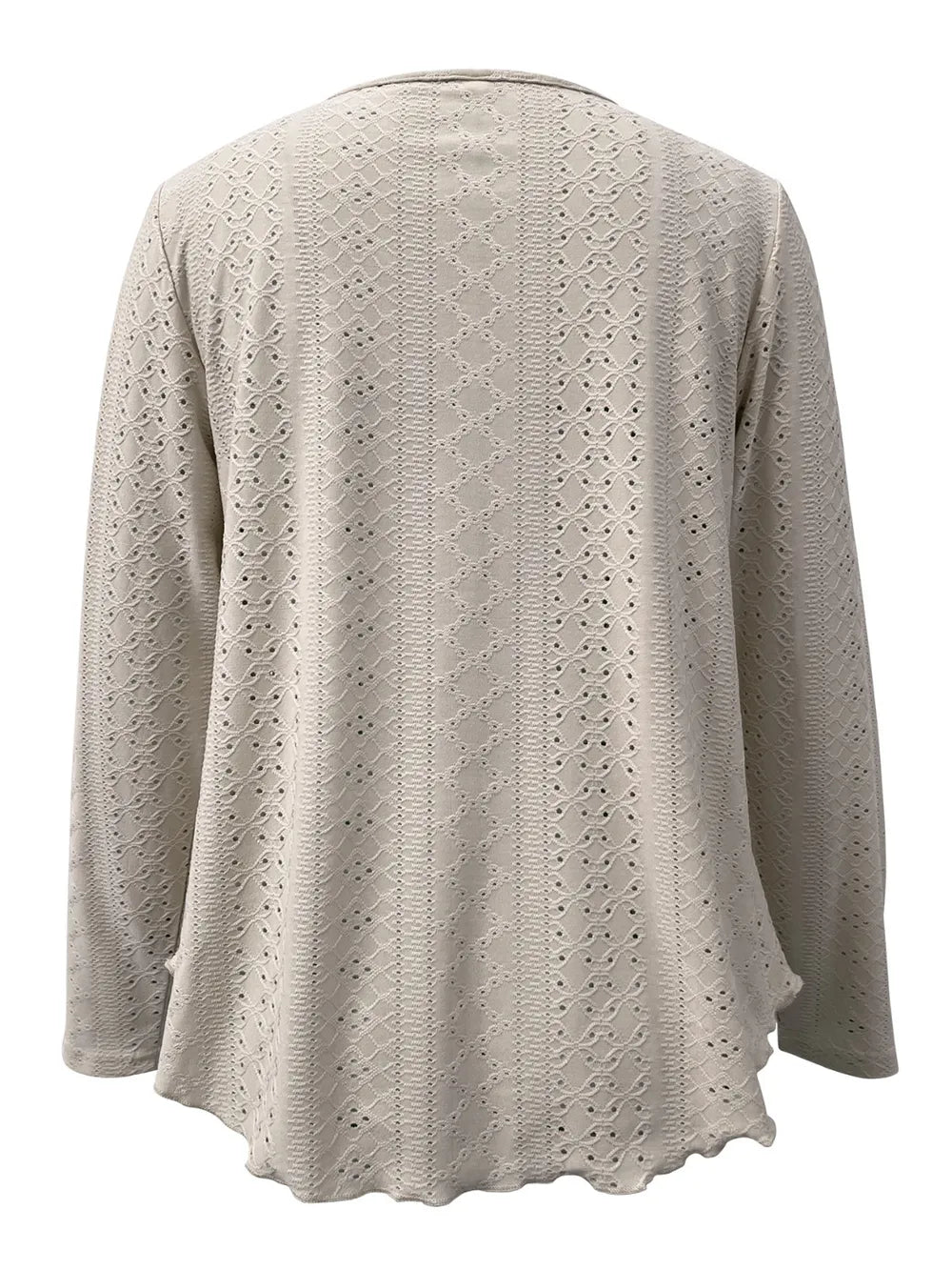 Elegant women's eyelet long sleeve blouse from Trendsi, featuring a versatile stretchy office top with stylish details.