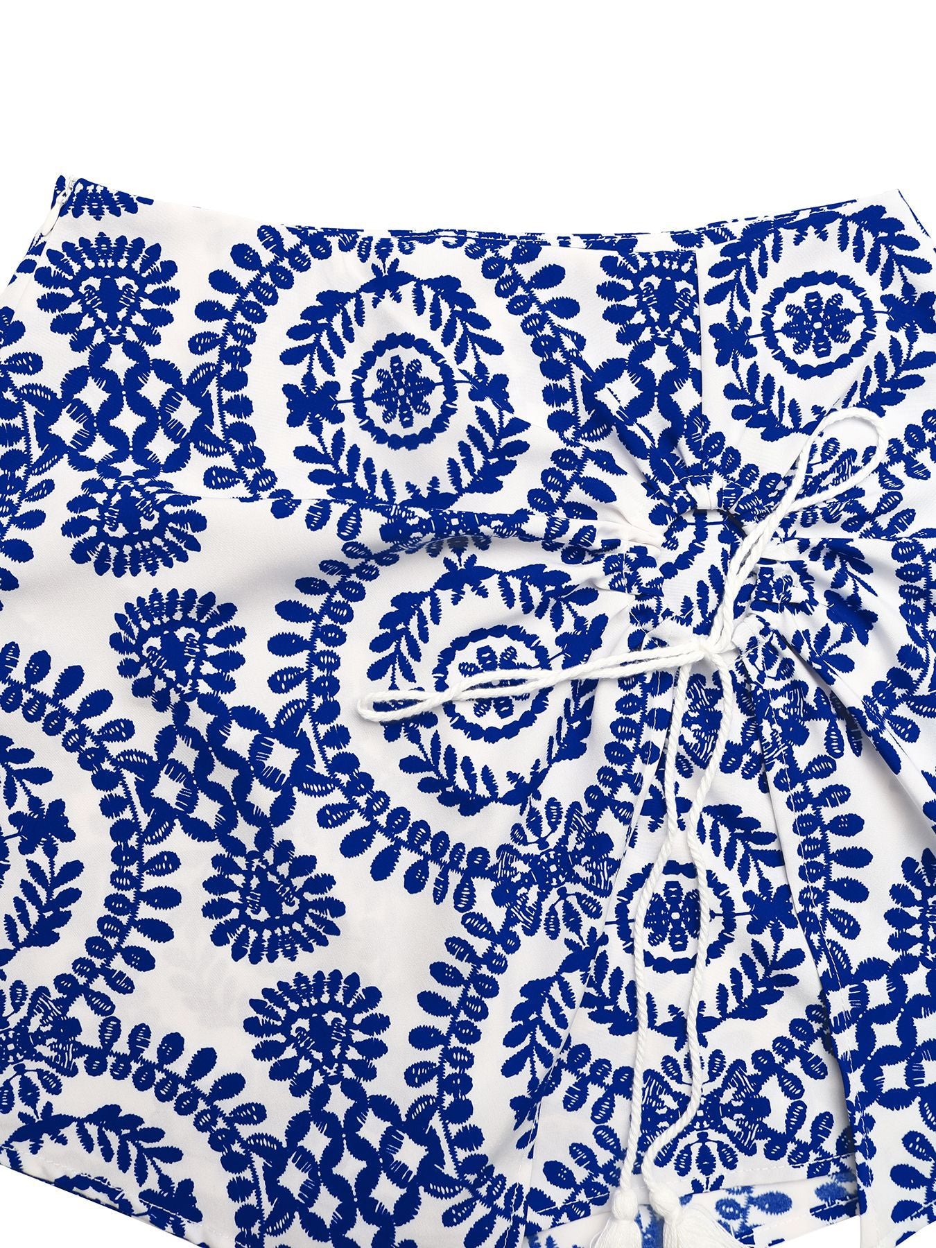 Printed tie-front skort for women, trendy high-waist casual bottoms from Trendsi, featuring a stylish design and comfortable fit.