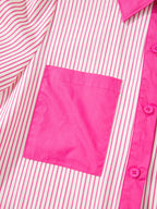 Stripe color block puff sleeve button-down mini dress from Trendsi featuring a fitted silhouette and vibrant color blocking.