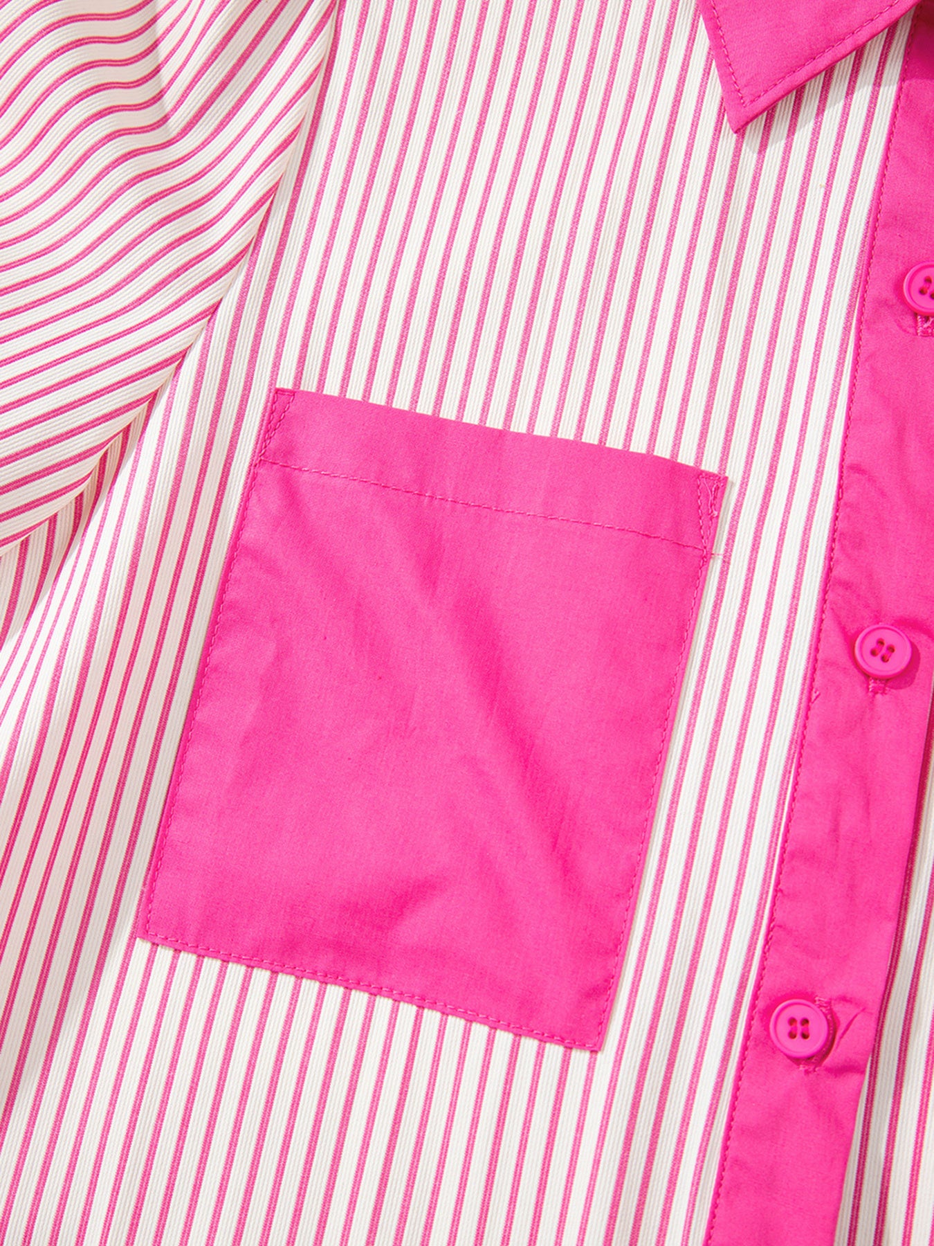 Stripe color block puff sleeve button-down mini dress from Trendsi featuring a fitted silhouette and vibrant color blocking.