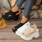 Open toe platform sandals by Plush Fashion Hub featuring chunky heels and stylish straps, perfect for summer wear.