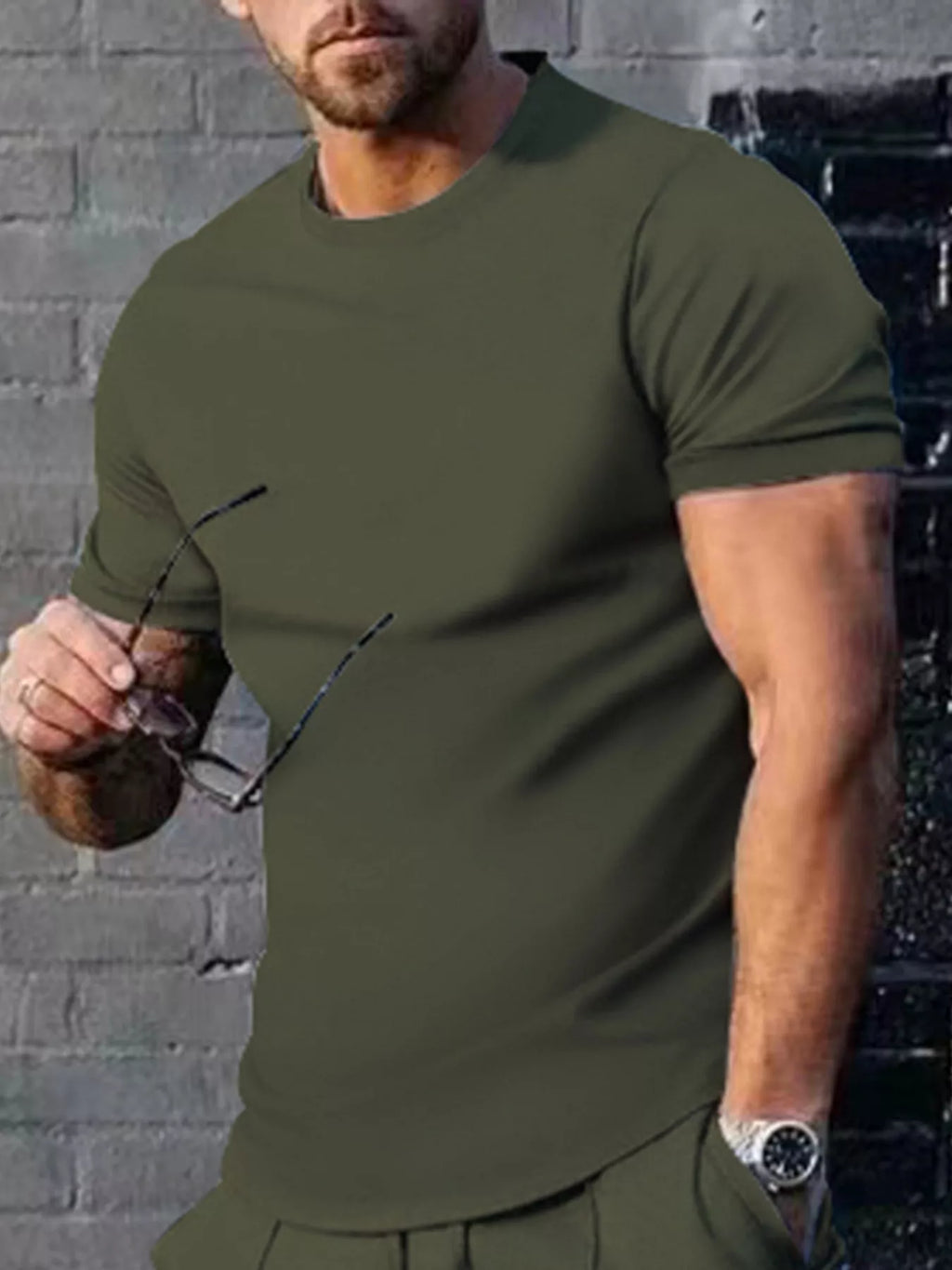 Plus size men's casual T-shirt in solid color from Trendsi, featuring a comfortable fit and simple design.