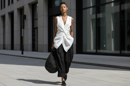 Women's Tie-Front V-Neck Sleeveless Top & Wide-Leg Pants Set FitiqueFit