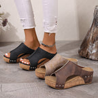 Open toe wedge sandals by Plush Fashion Hub featuring stylish design, comfortable straps, and a supportive wedge heel.
