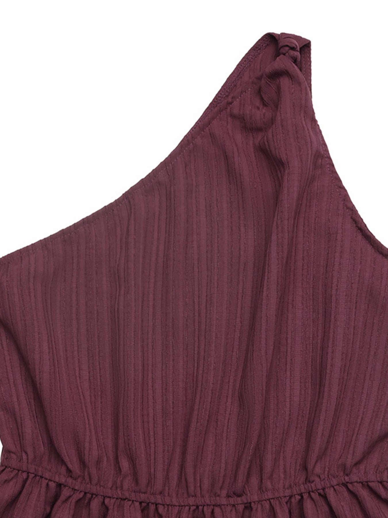 Elegant one-shoulder tie-waist romper jumpsuit in premium polyester, perfect for summer, styled by Trendsi.